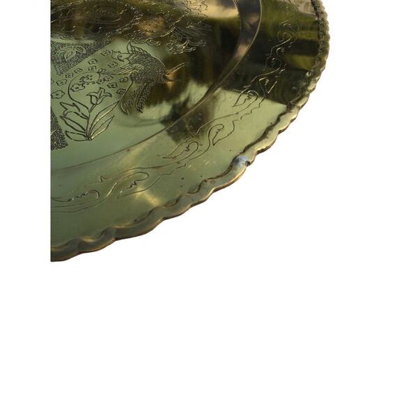 Giant brass serving platter 24"X18" birds tray oriental asian gold partridge MCM - Picture 6 of 16